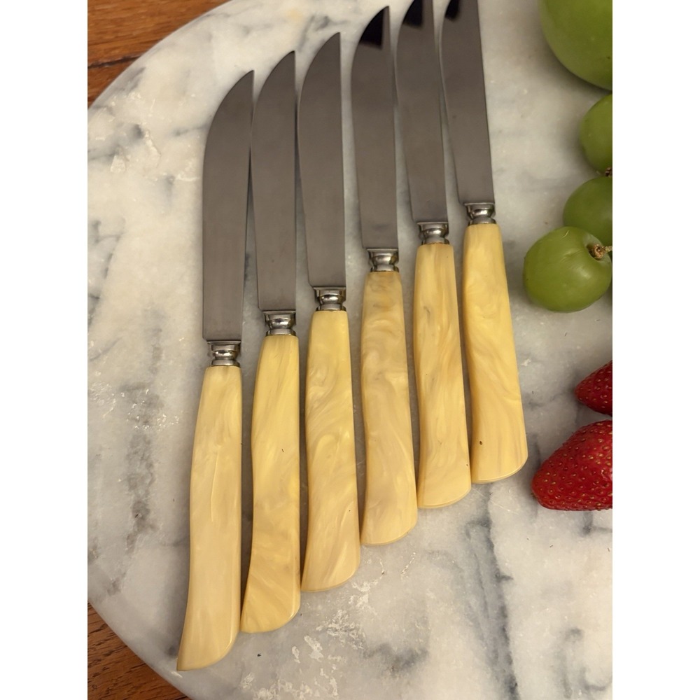 Vintage Robeson Steak Knives Cream Butter Swirl Handles Set Of 5